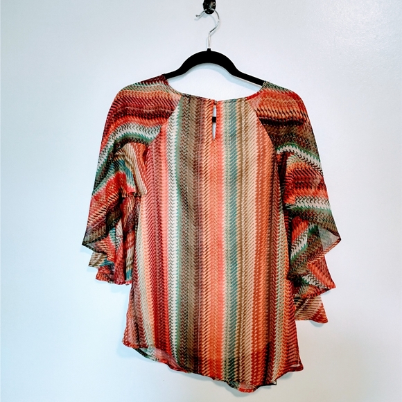 Energe size small boho striped tunic with full cape sleeves - Picture 3 of 5
